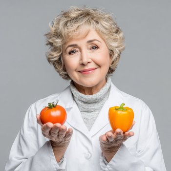 Літня жінка із свіжими овочами